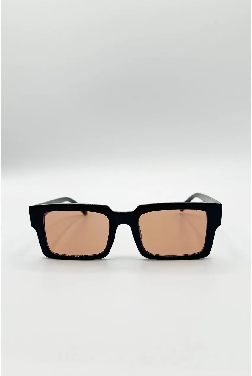 SVNX Occhiali Sole Oversize Neri Quadrati Lenti Arancio
