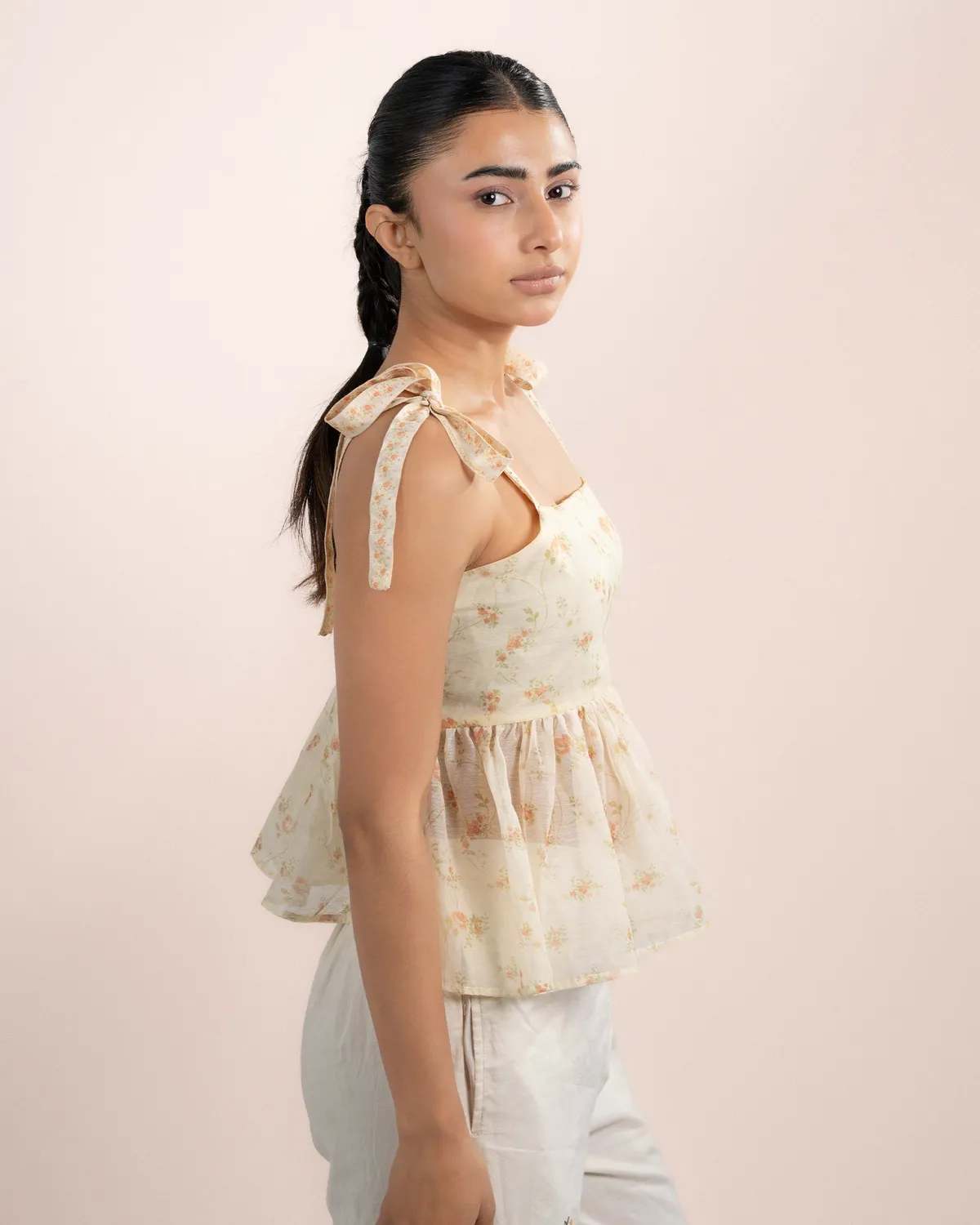 Our Dve Daisy Top top organza arancio stampa rose
