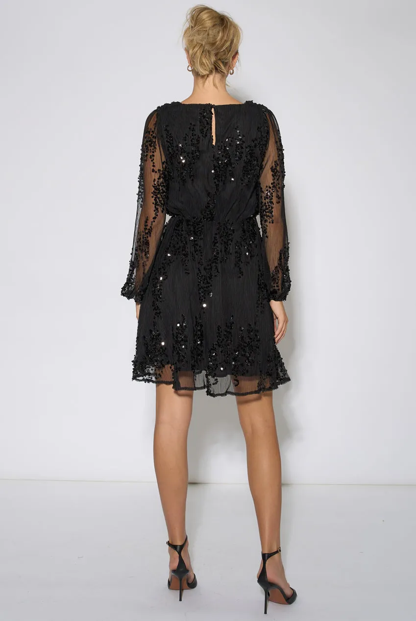 Gini London Abito Mini Paillettes Nero Scollo a V