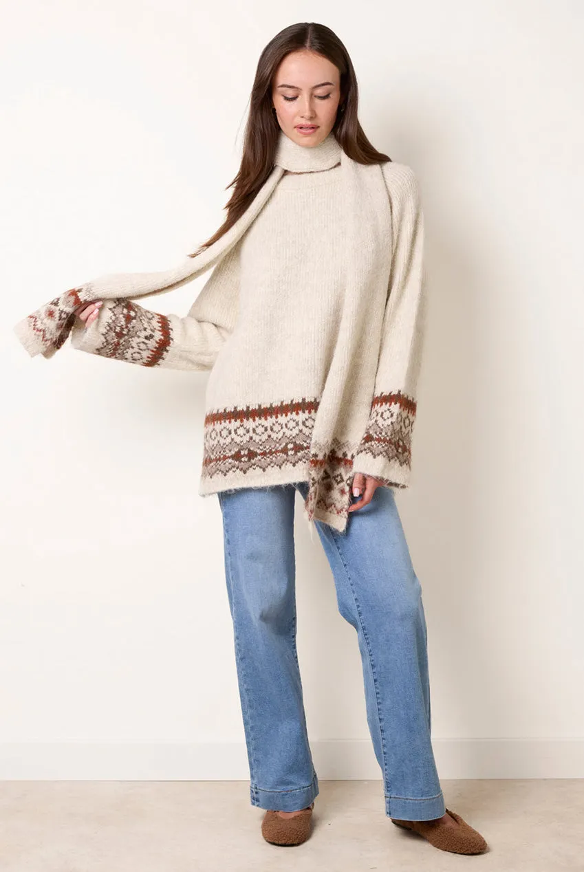 Blue Vanilla Fair Isle maglione beige con sciarpa