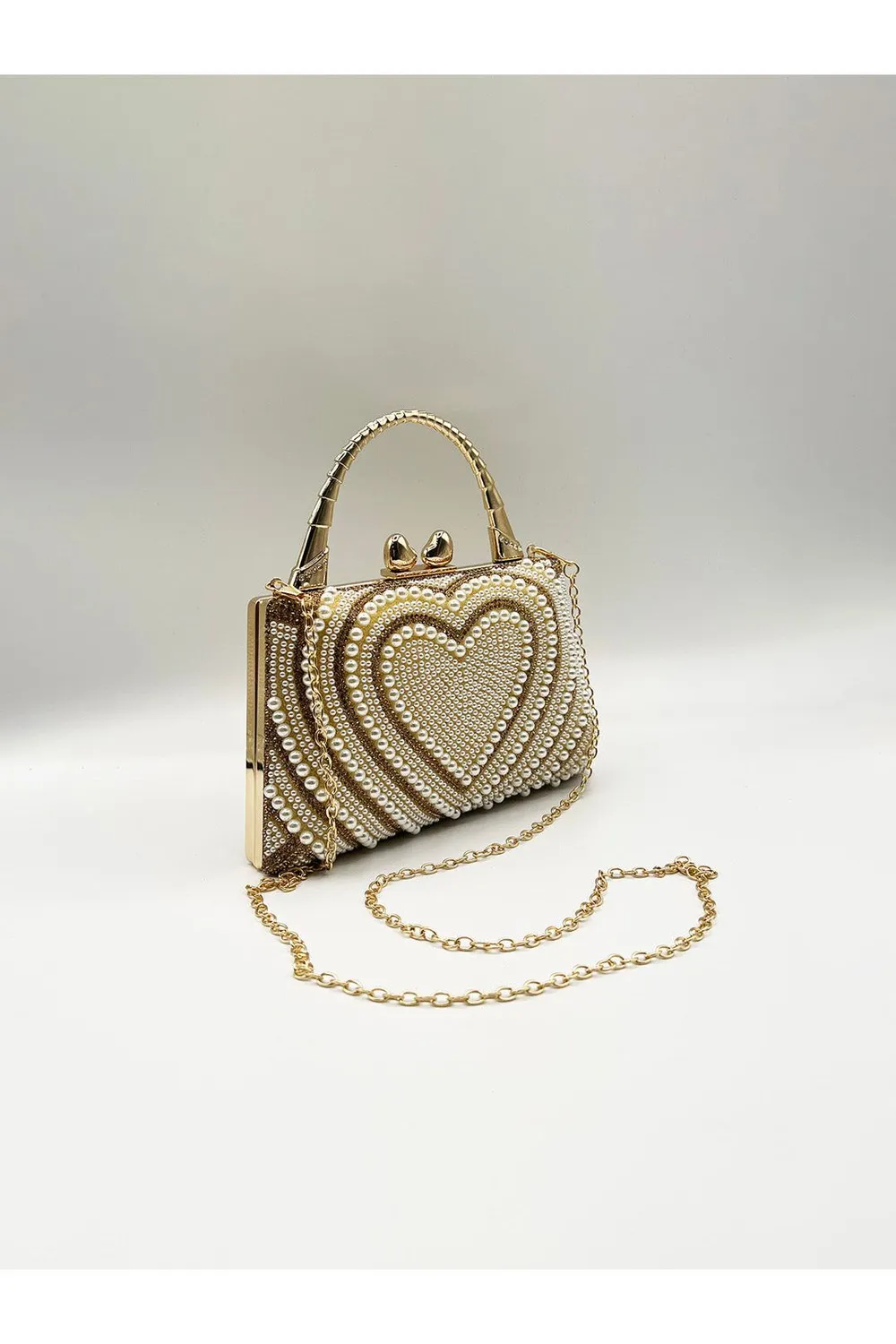 Goddiva Heart Pearl Clutch HB362624 pochette oro perle