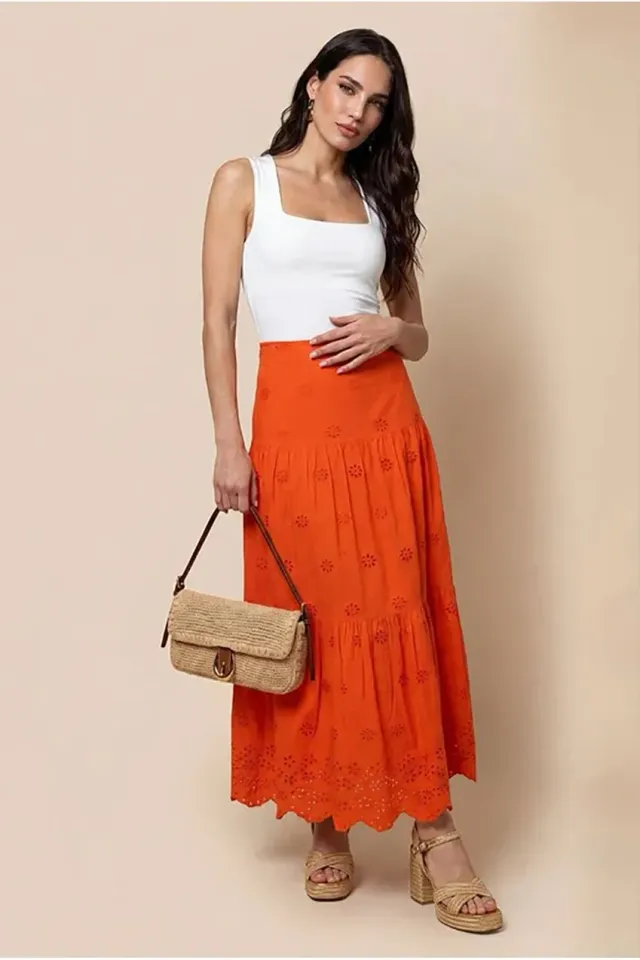 Urban Bliss Broderie gonna maxi arancione traforata