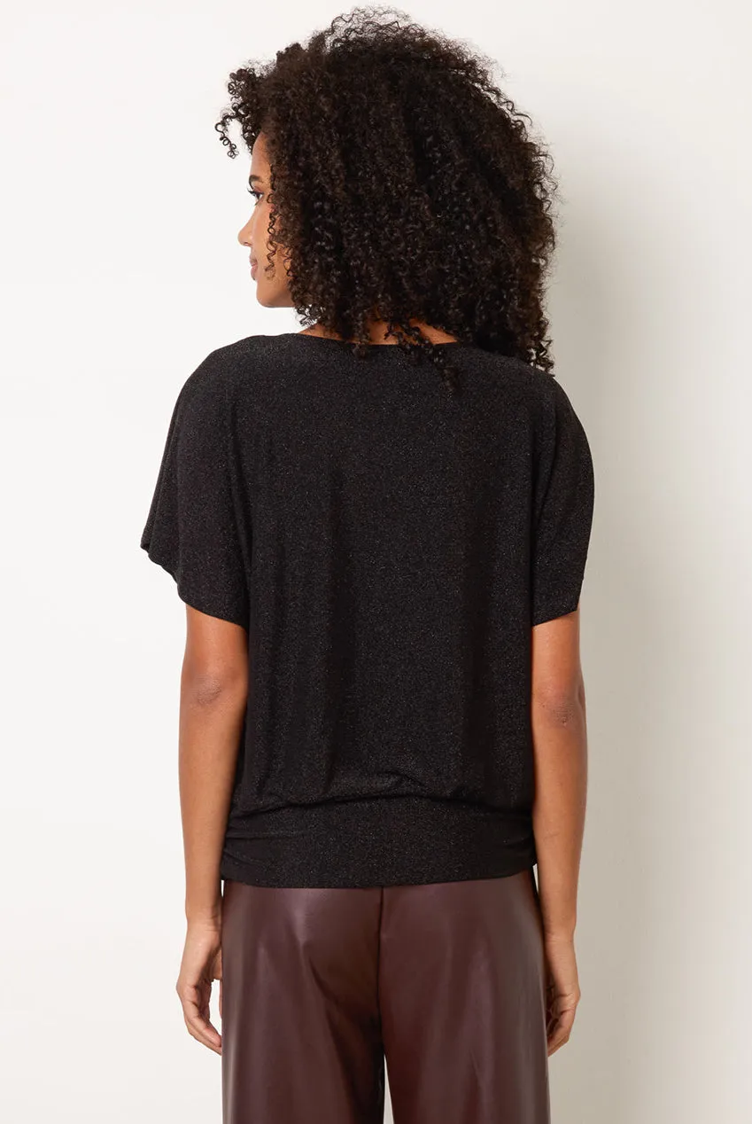 Blue Vanilla Draped Cowl Neck top nero con bottoni