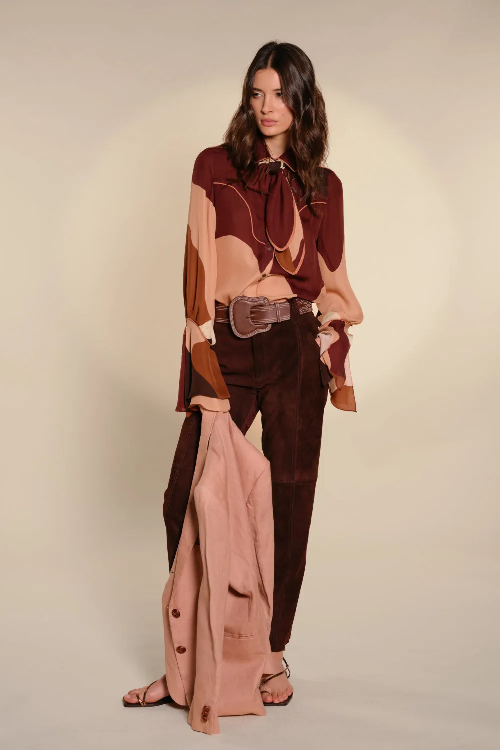 Johanna Ortiz Cartography pantaloni pelle marrone dritti