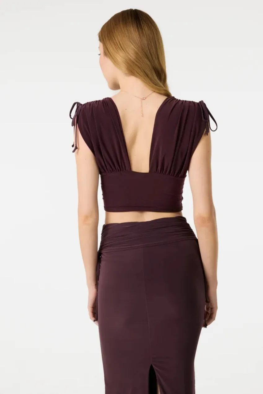 Pink Vanilla Ruched Shoulder top crop cioccolato monospalla