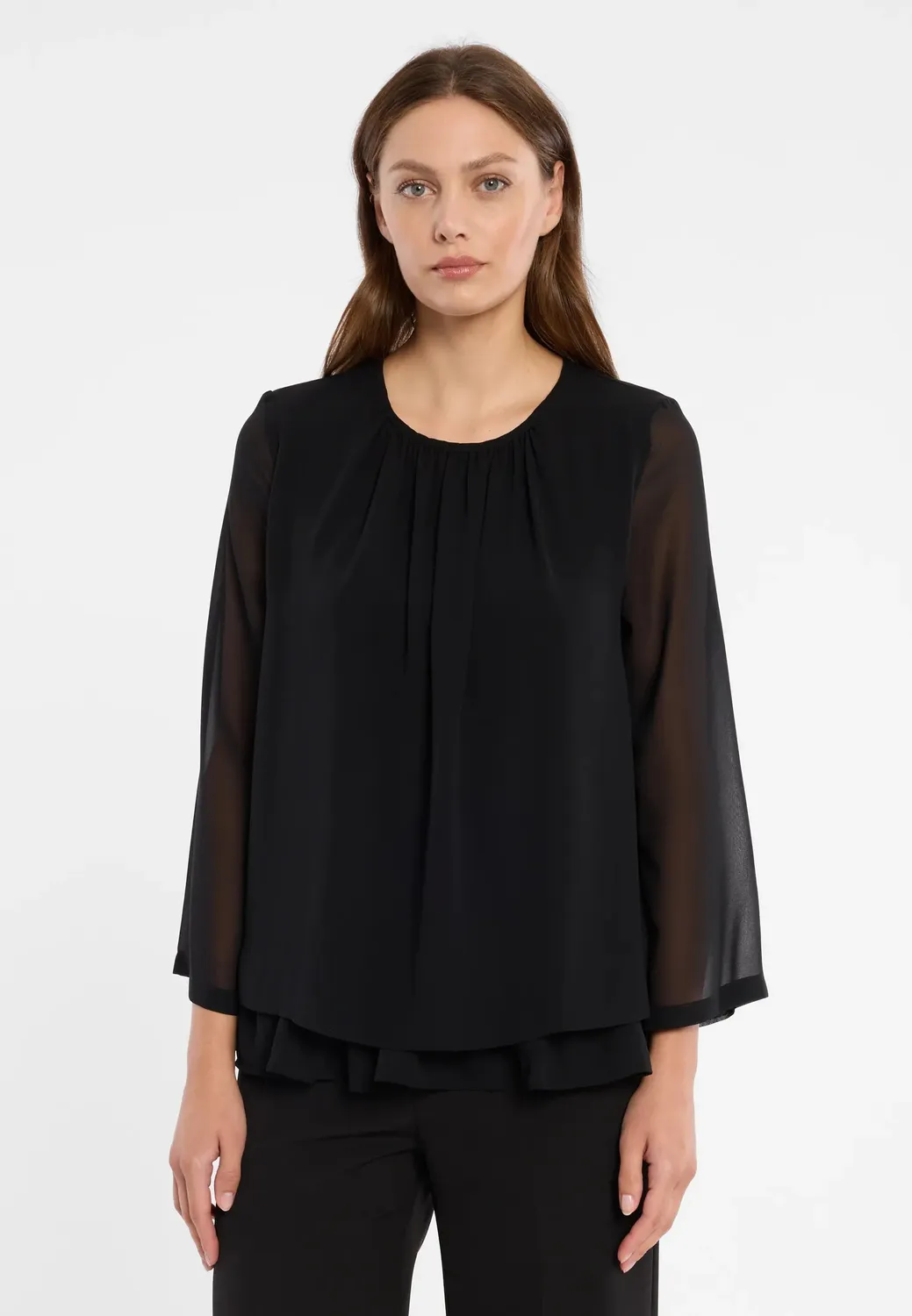 Ana Alcazar Cosma top chiffon nero doppio velo