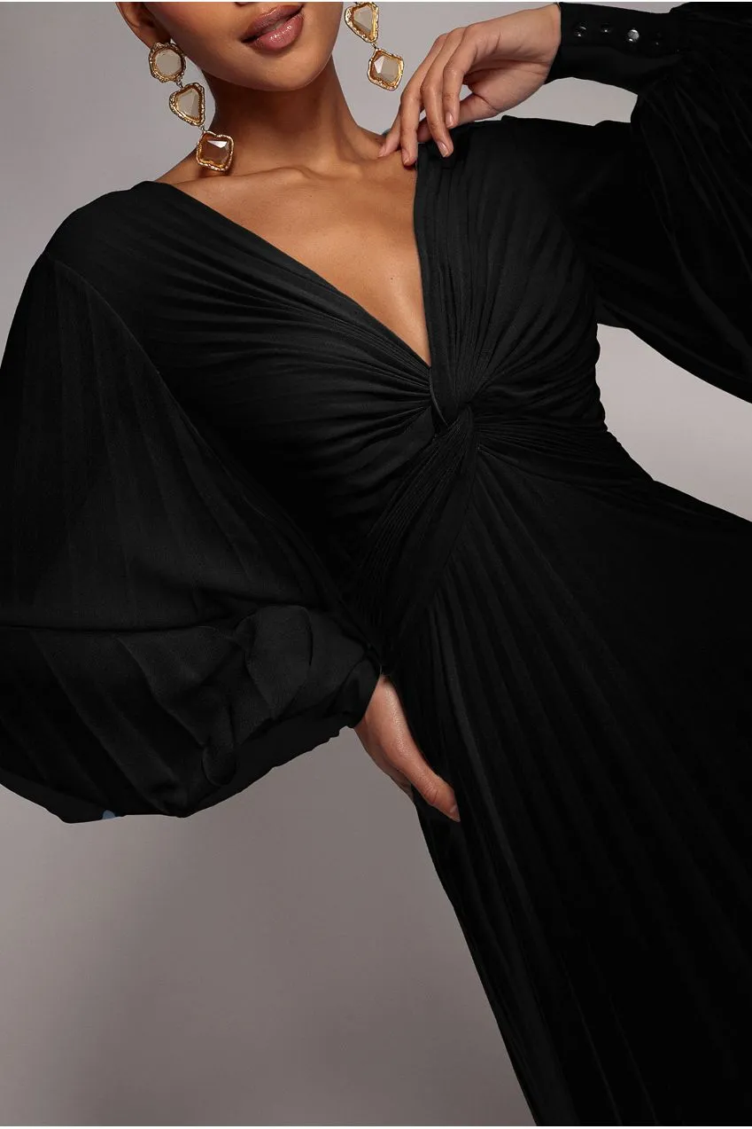 Goddiva Fully Pleated Chiffon abito maxi nero plissé