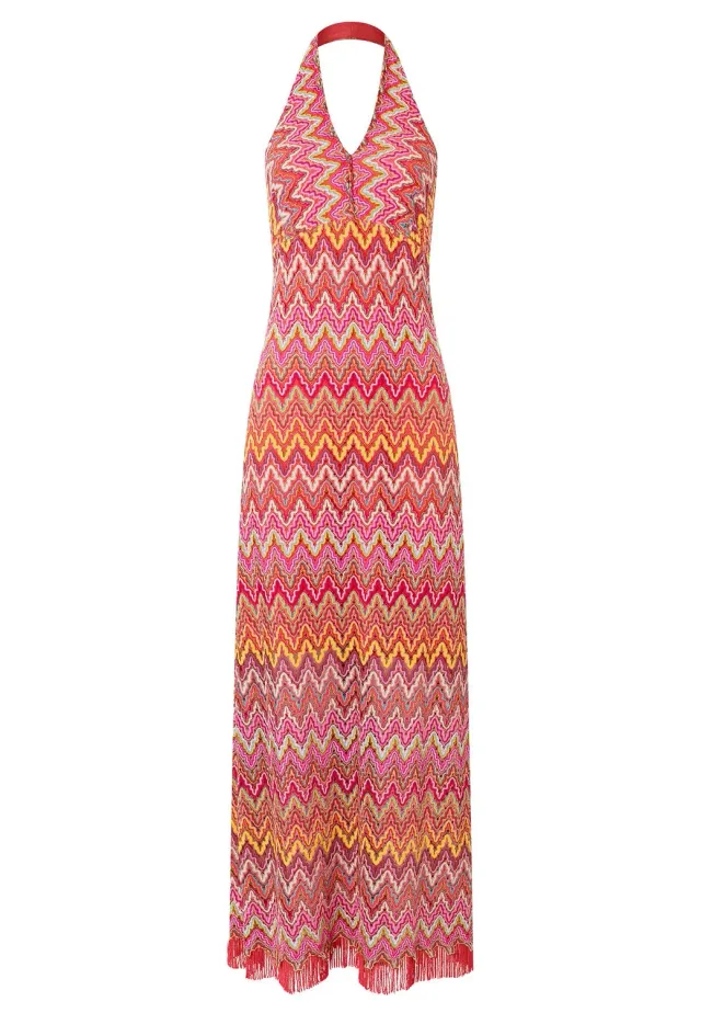 Ana Alcazar Polora abito lungo maxi rosa scollo halter