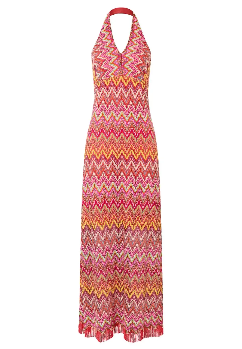 Ana Alcazar Polora abito lungo maxi rosa scollo halter
