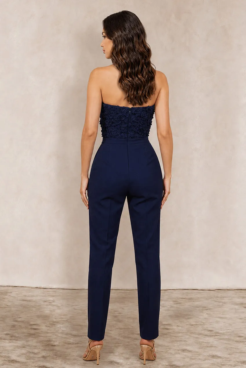 Chi Chi London 3D Floral tuta blu navy bustier floreale
