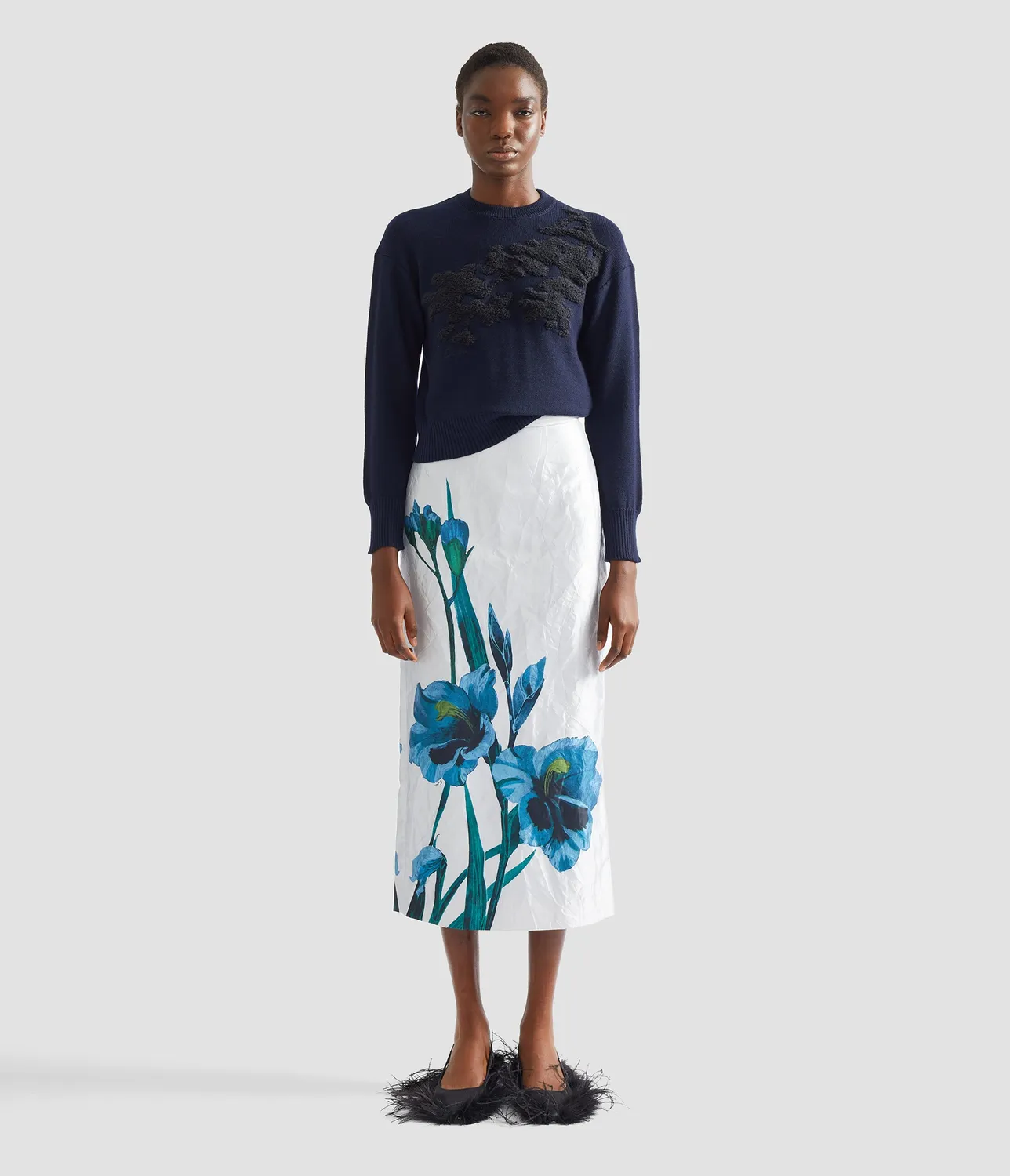 Erdem Fine Merino maglione jacquard fiori navy