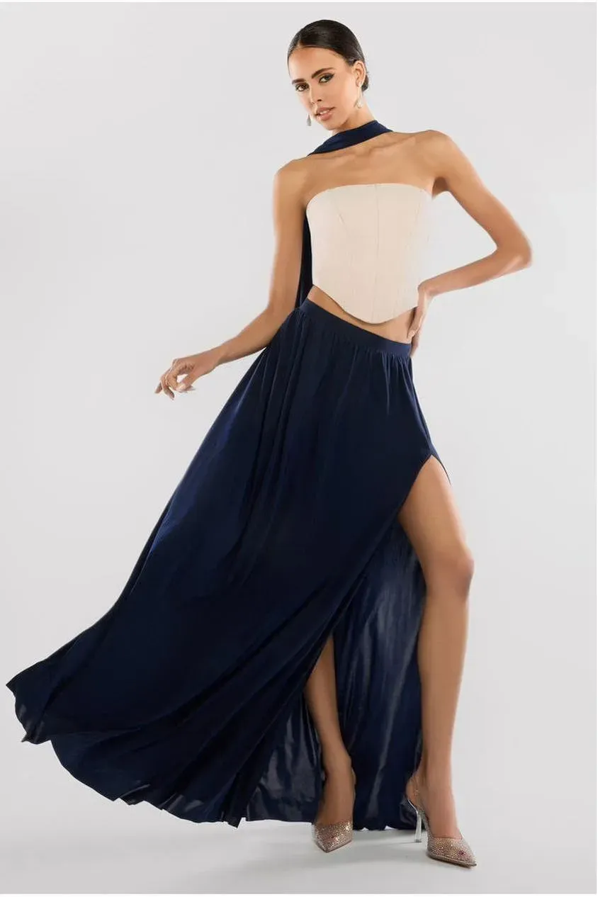 Goddiva Side Split gonna maxi blu avio spacco