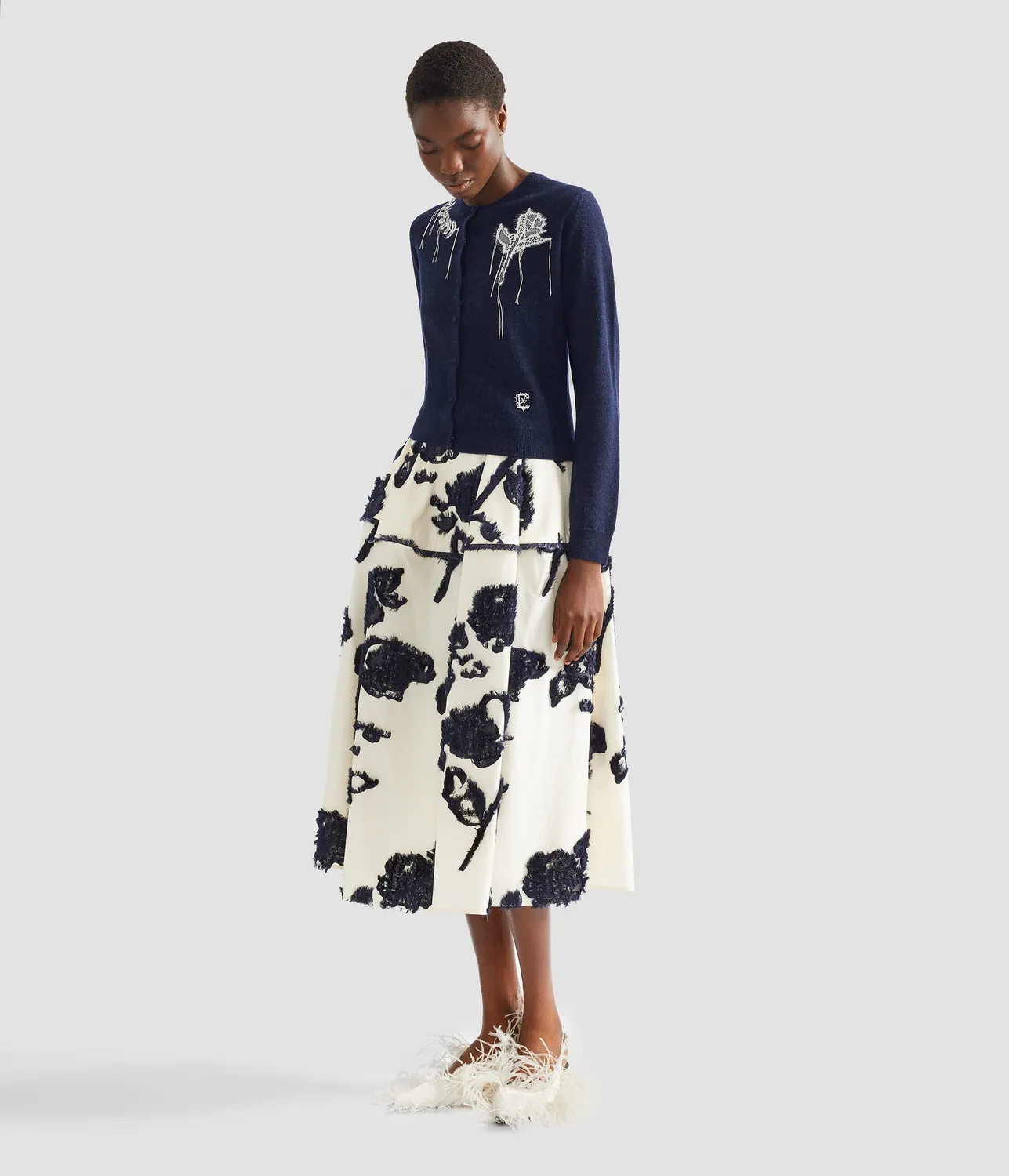 Erdem Fine Alpaca Blend Fitted Cardigan blu navy pizzo