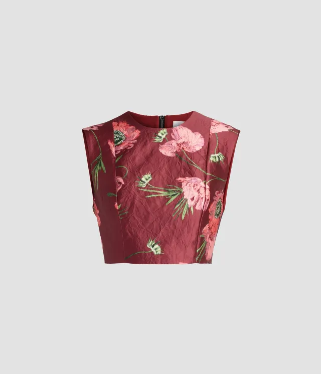 Erdem Floral Textured Satin Crop Top top satin