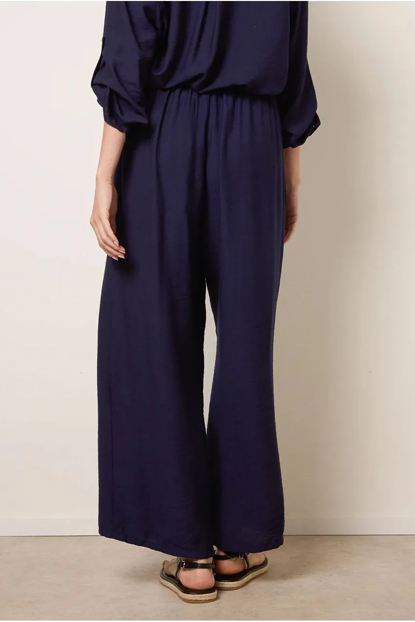 Blue Vanilla Pantaloni Blu Navy Ricamo Floreale Vita Alta S/M
