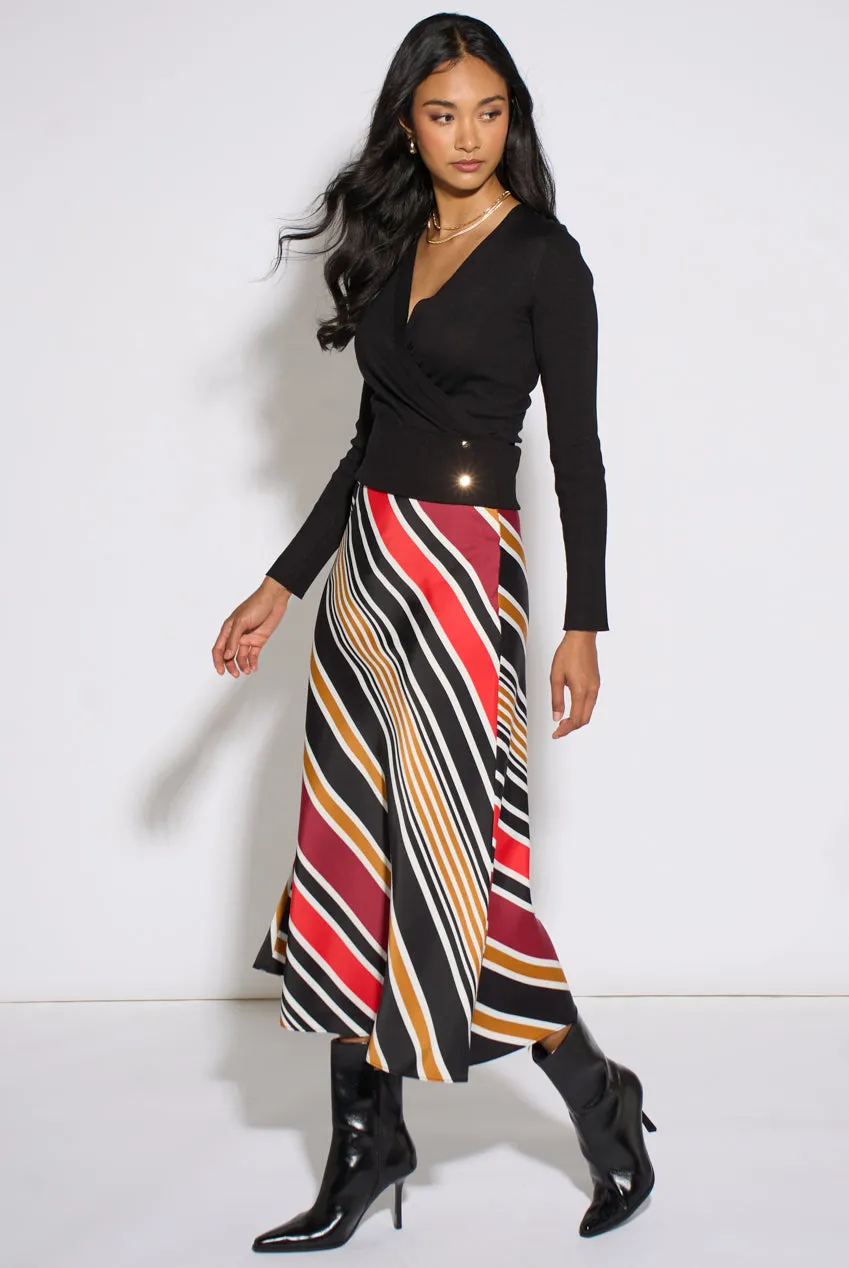 Gini London Black Stripe gonna midi nera in raso
