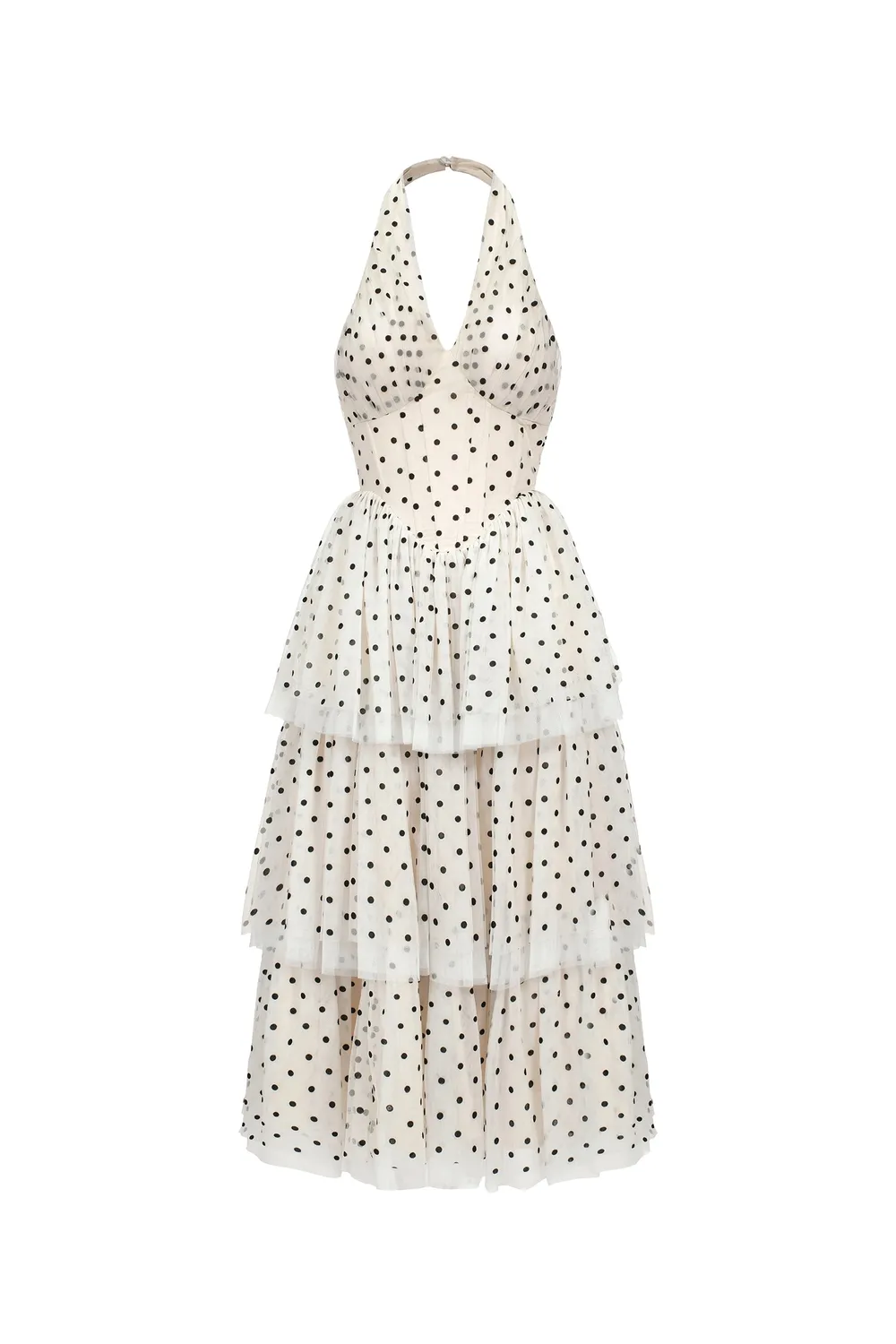 Bella Barnett Julieta abito midi beige pois