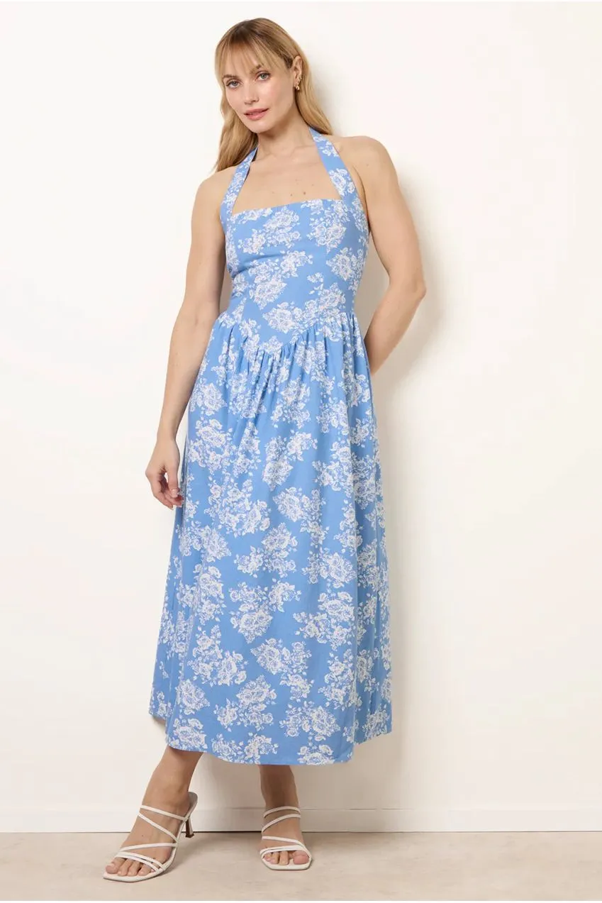 Blue Vanilla Ditsy Floral abito midi blu stampa floreale