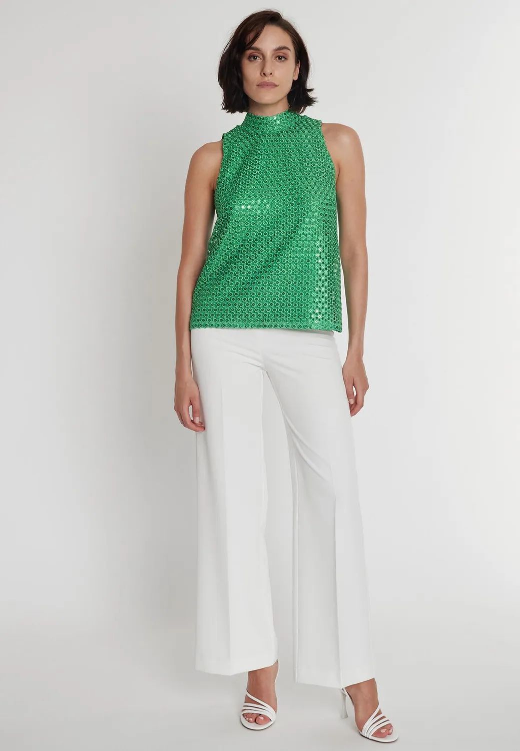 Ana Alcazar Pacira top paillettes verde senza maniche