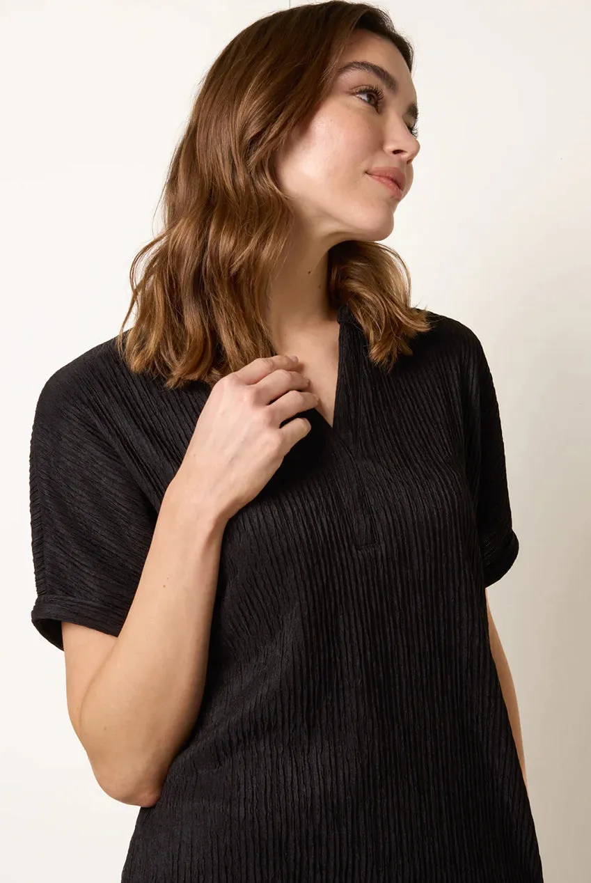 Blue Vanilla Grandad Collar top nero S in crinklé