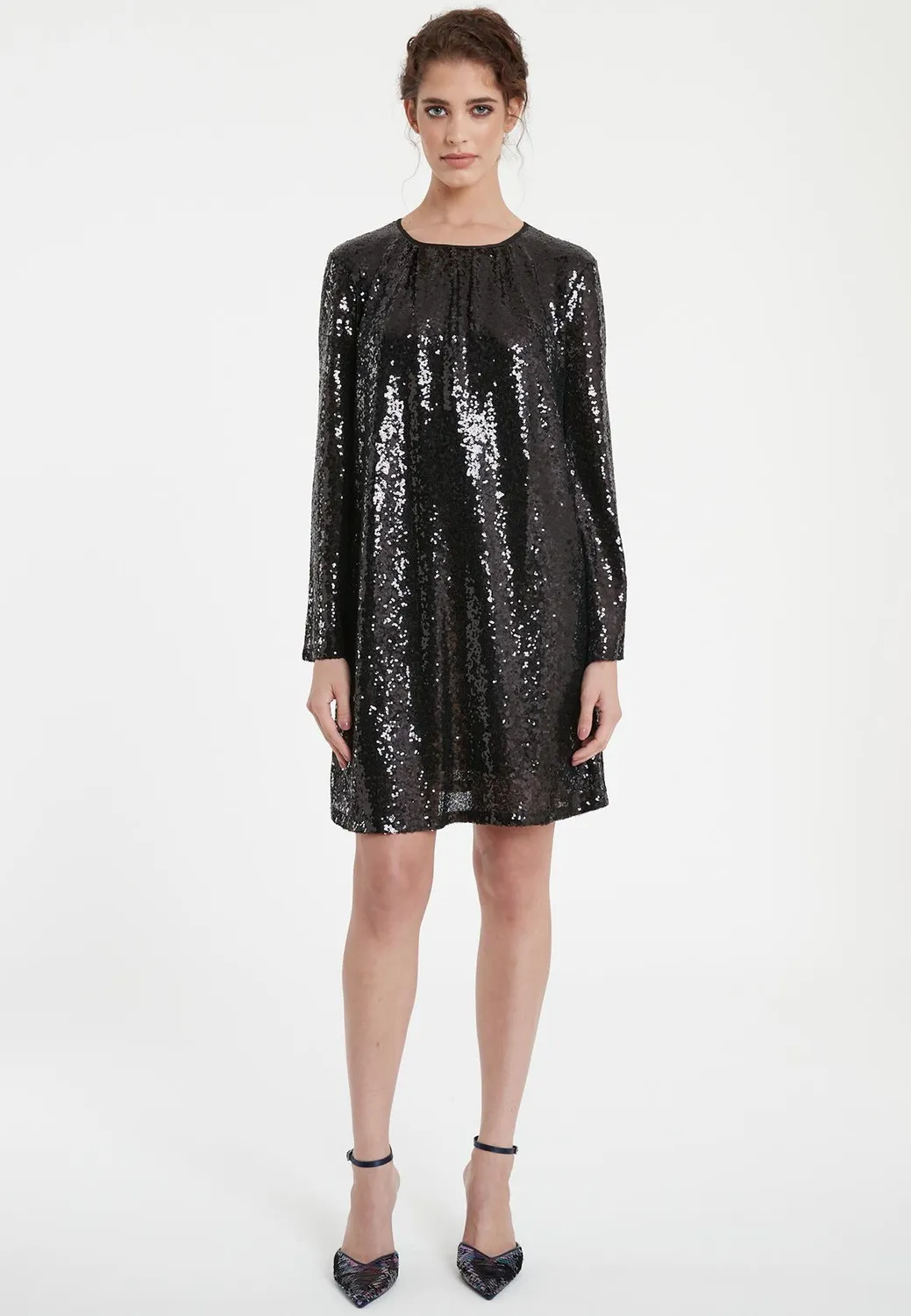 Ana Alcazar Tadya abito paillettes nero corto