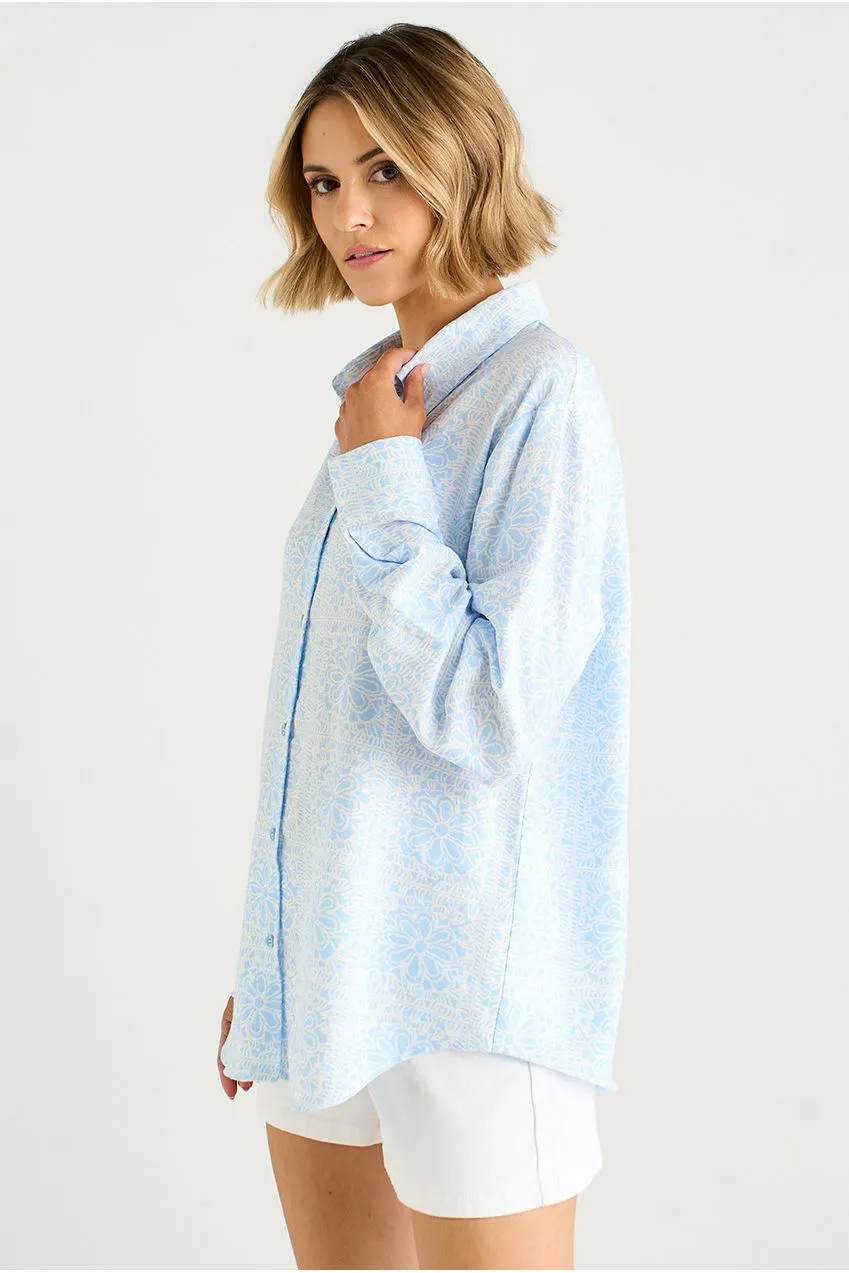 Gini London Blue Tile camicia donna blu fantasia