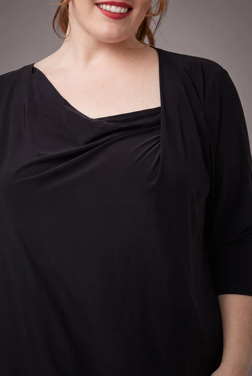 Goddiva Loose Fit Midi abito nero collo asimmetrico
