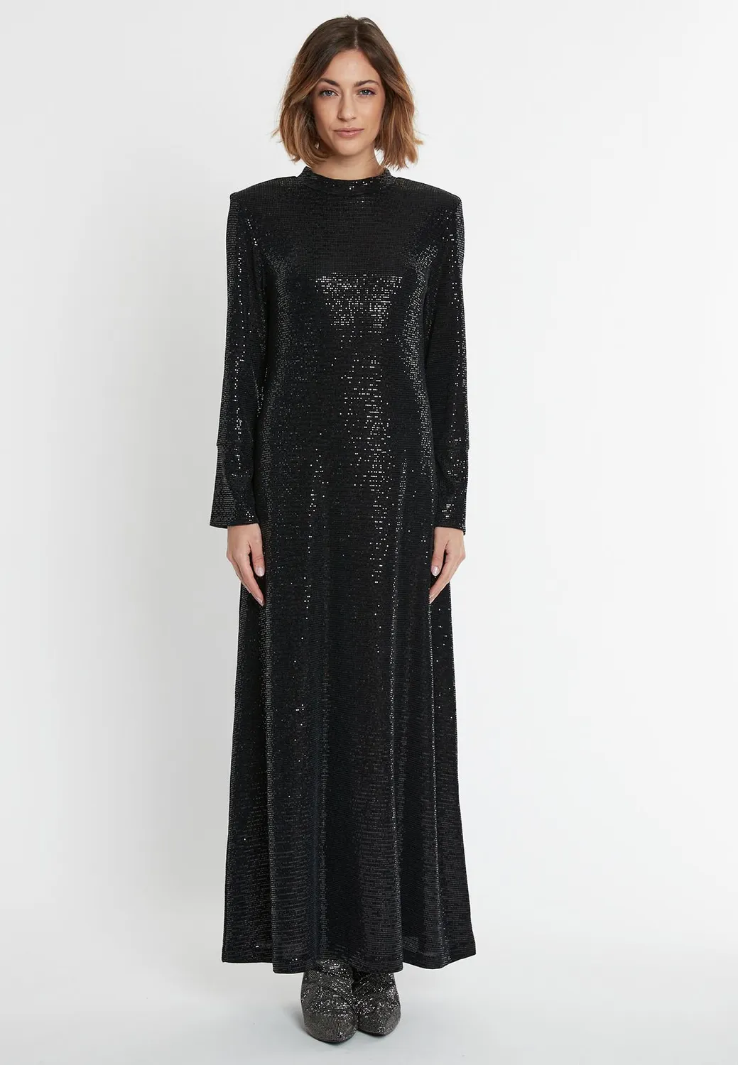 Ana Alcazar Sagata abito maxi nero paillettes