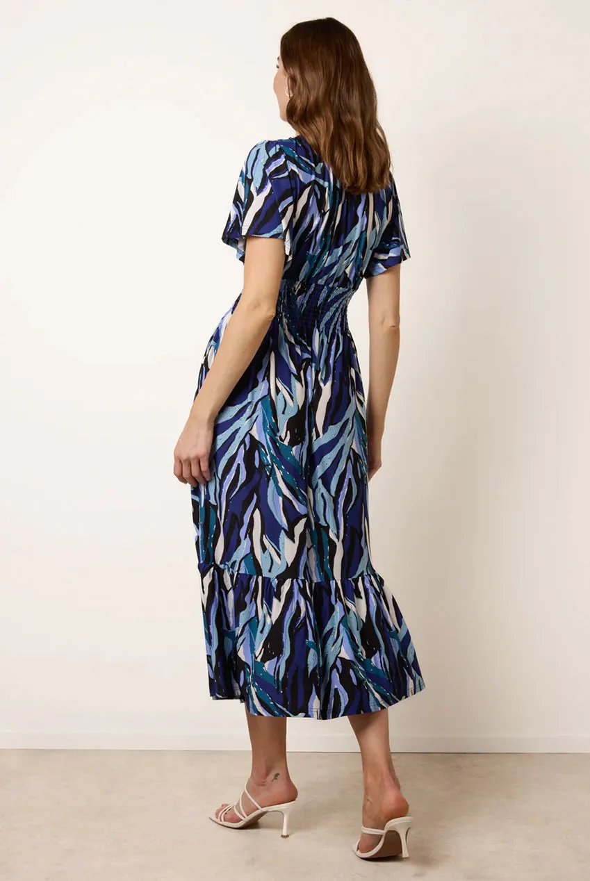 Blue Vanilla Abito Midi Blu Navy Fantasia Scollo V Anello