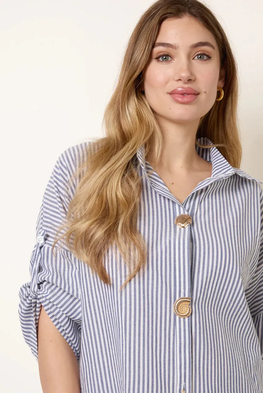 Blue Vanilla Gold Shell Button camicia a righe denim blue