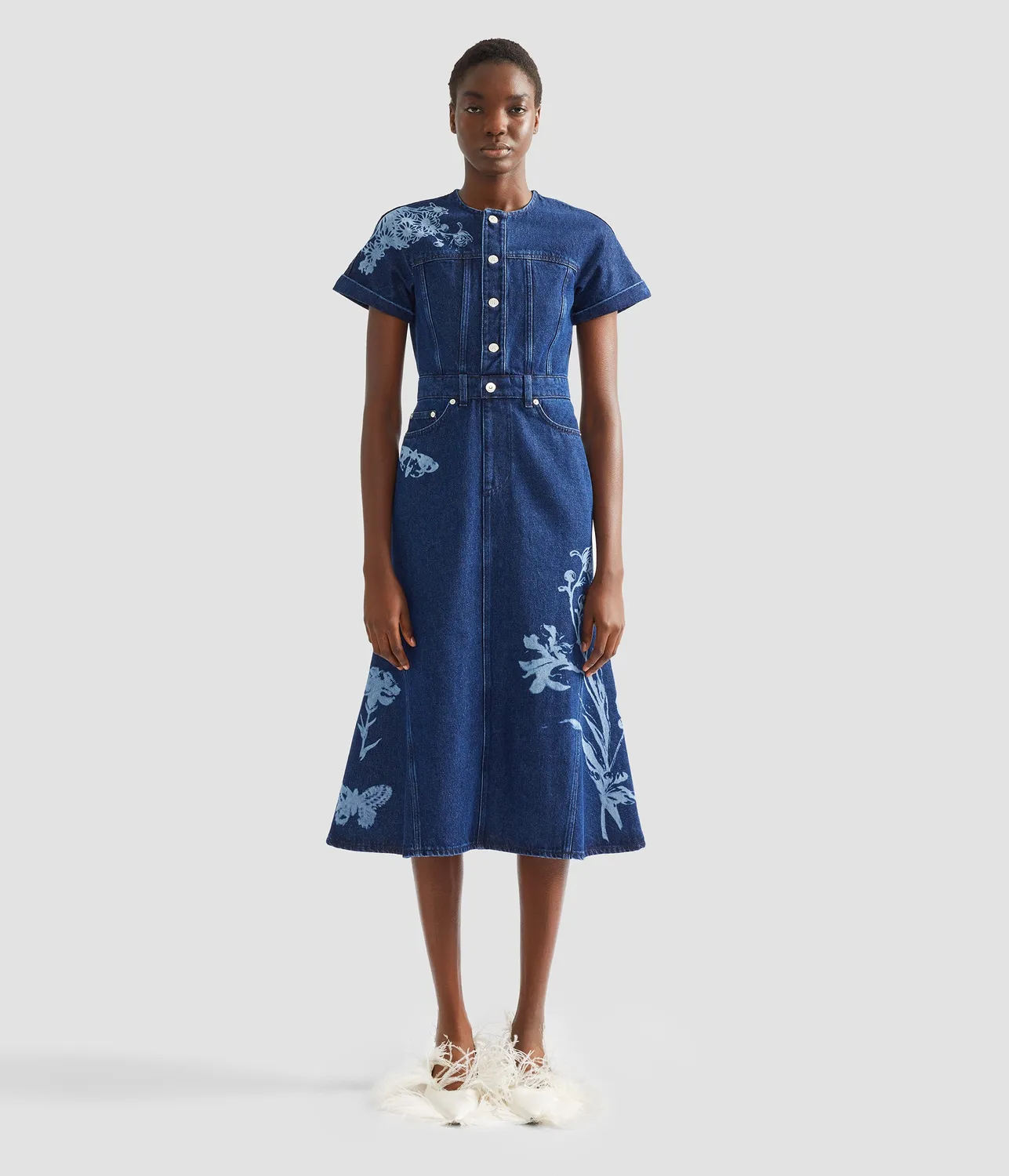 Erdem abito midi indaco denim maniche corte