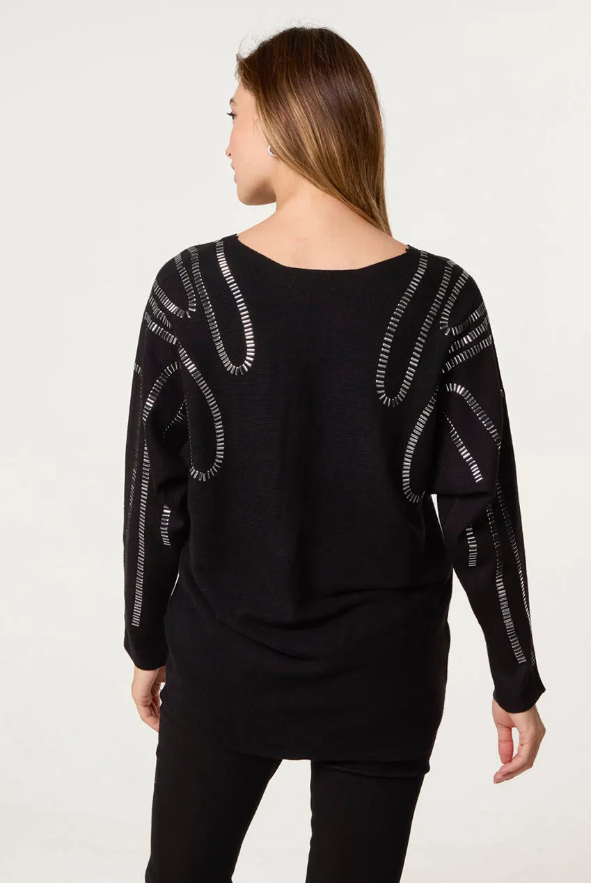 Blue Vanilla Maglione Nero Spalle Brillanti S/M