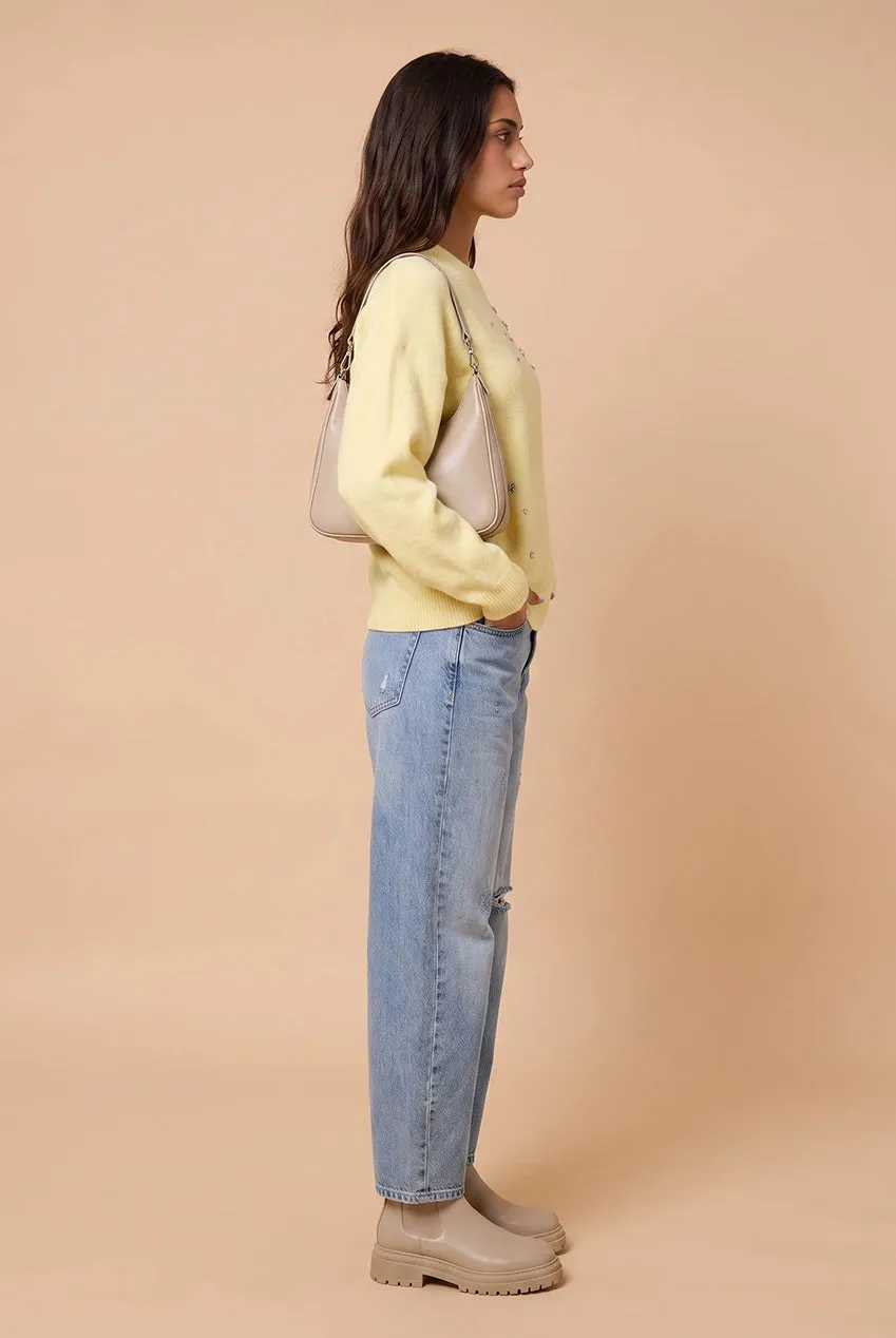 Urban Bliss Wool Blend maglione limone ricamo floreale