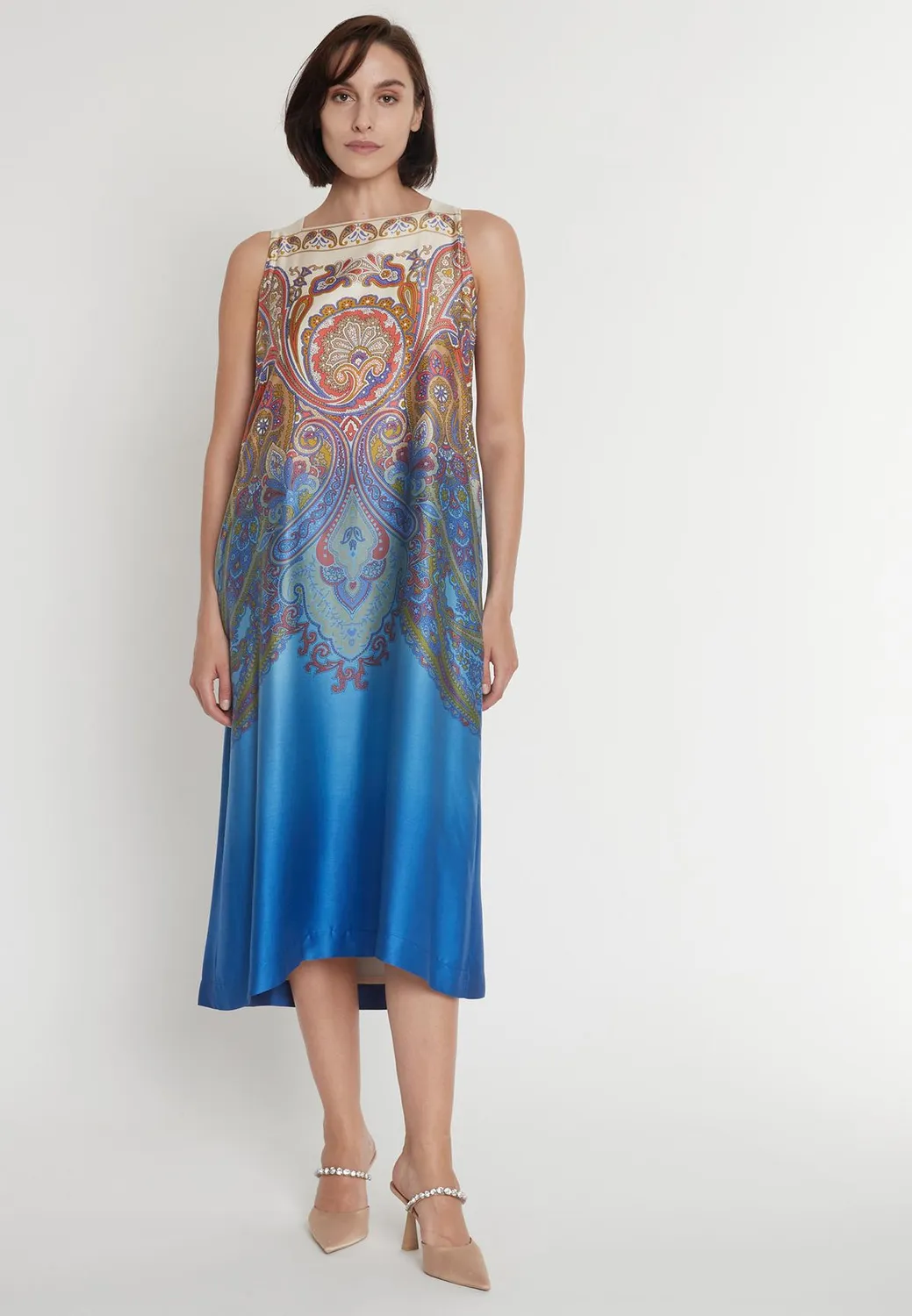 Ana Alcazar Pamita abito midi raso blu paisley
