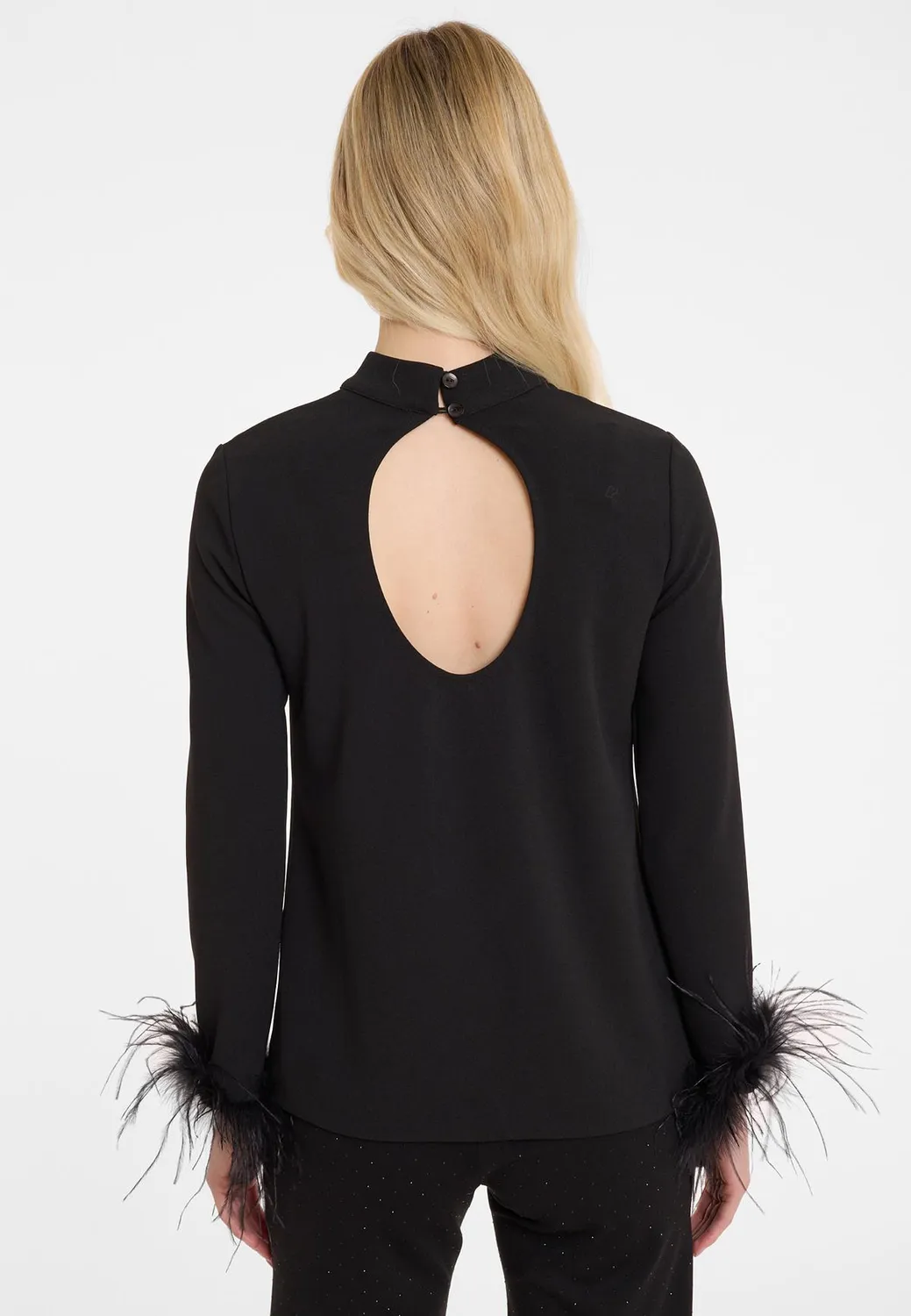 Ana Alcazar Afimy top nero elegante con piume