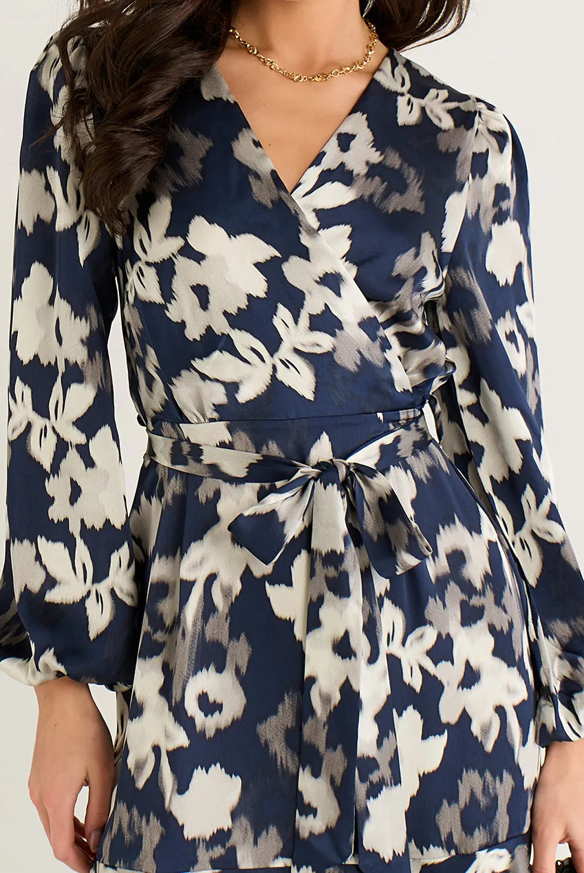 Gini London Asymmetric Hem abito blu midi avvolgente