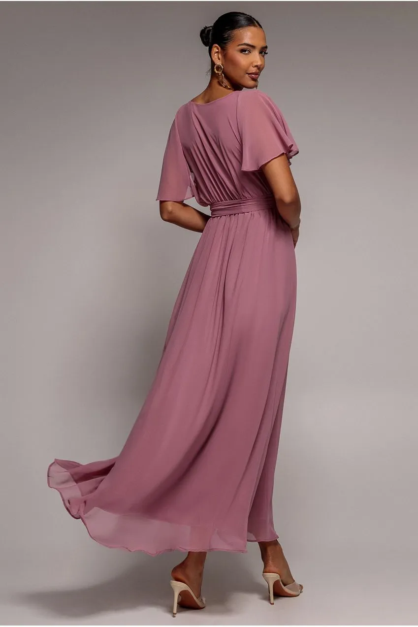 Goddiva Sustainable Chiffon Flutter Maxi abito lavanda chiffon