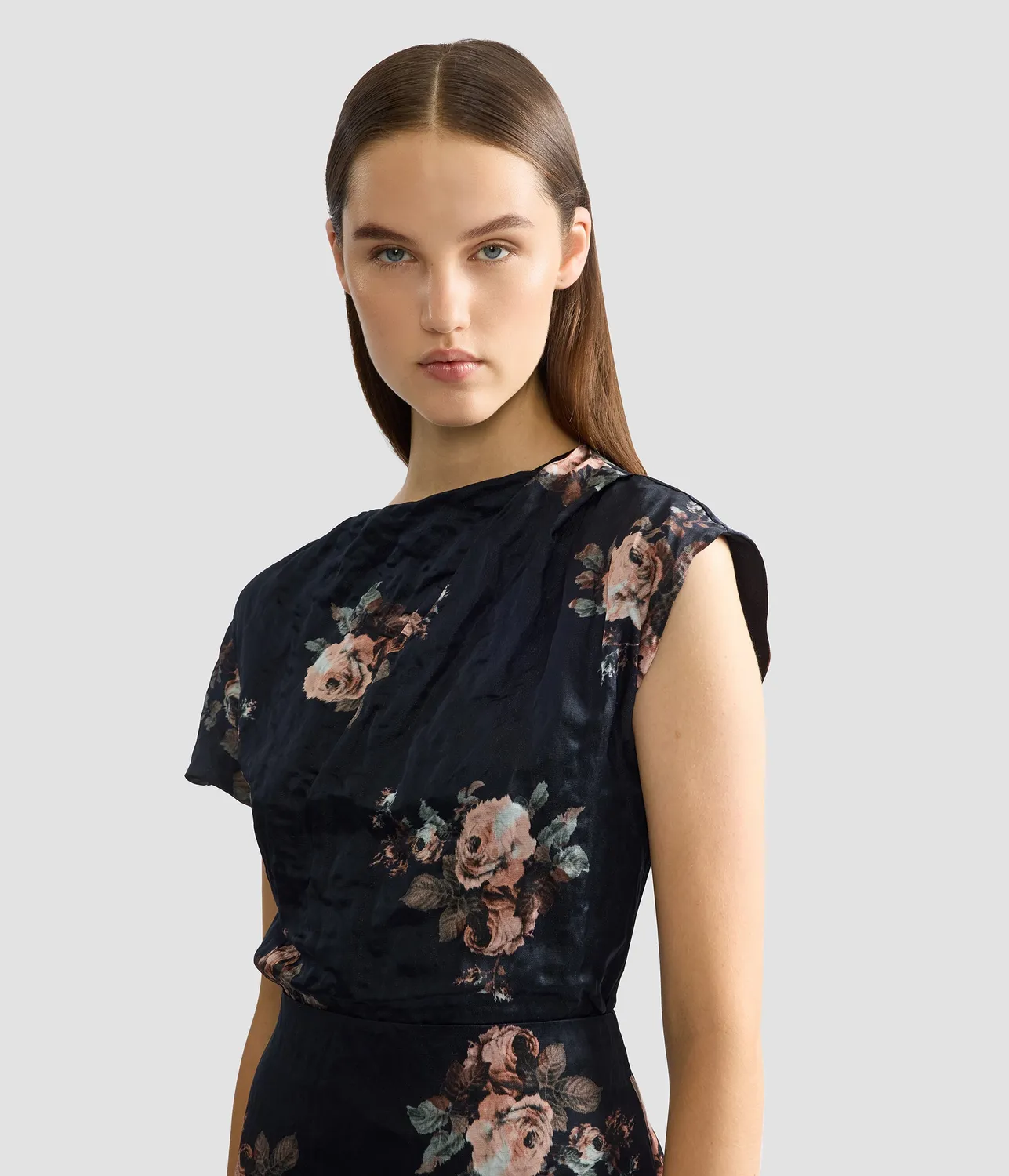 Erdem Top Raso Fiori Drappeggiato Maniche Corte