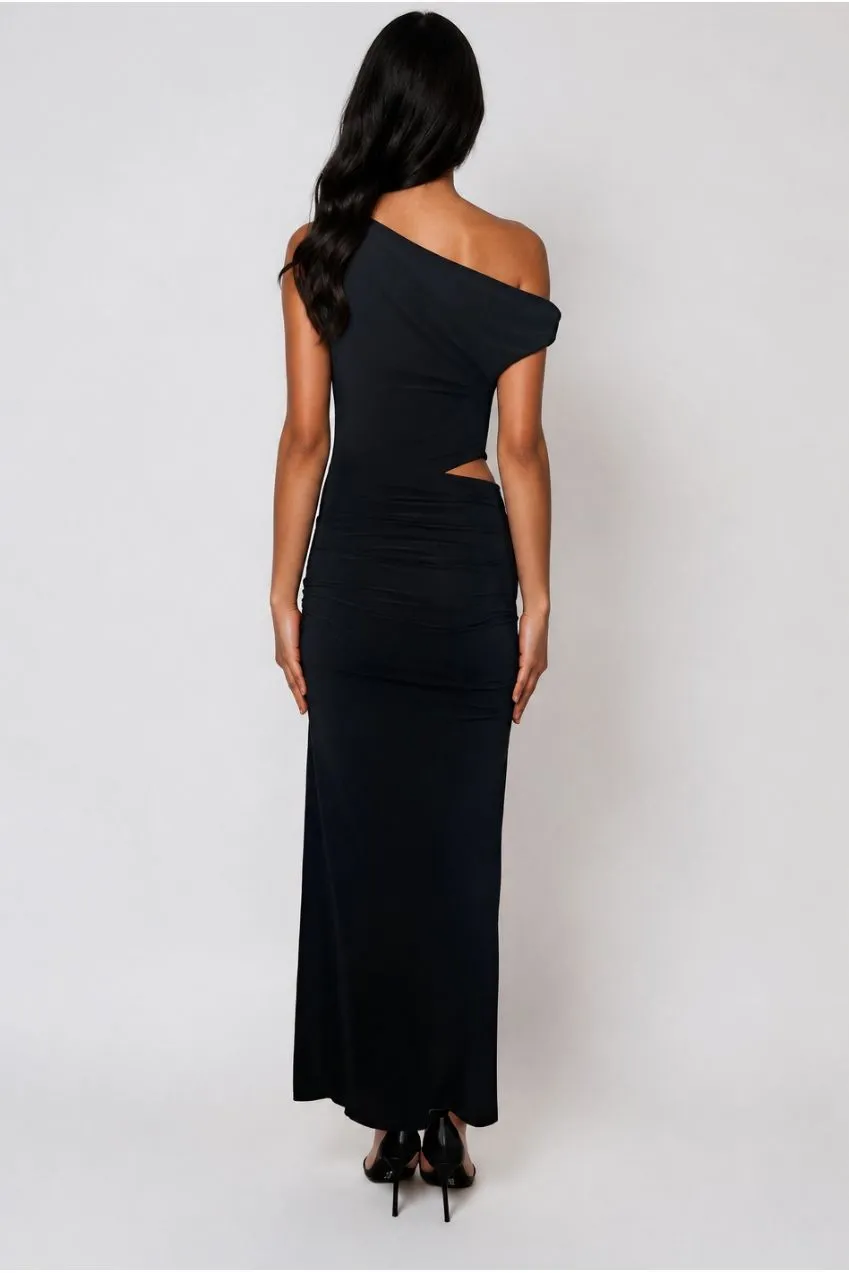 Honor Gold Natalia abito maxi nero spalle scoperte