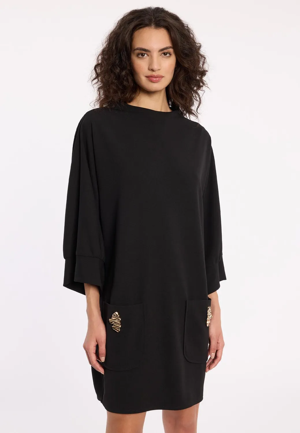 Ana Alcazar Adwa abito oversize nero tasche oro