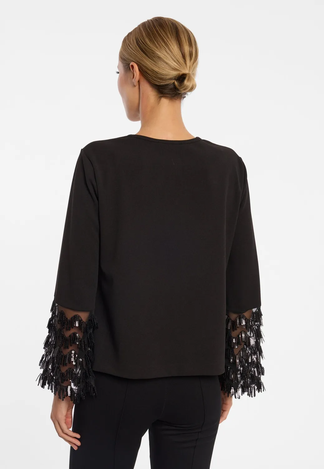 Ana Alcazar Ephlin top frange nero scollo goccia