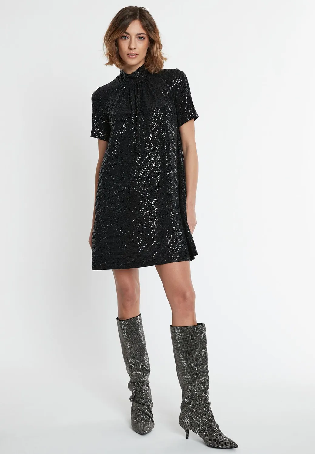 Ana Alcazar Sagea mini abito nero paillettes