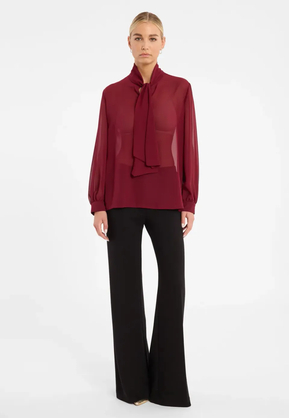 Ana Alcazar Cosy blusa chiffon bordeaux con fiocco