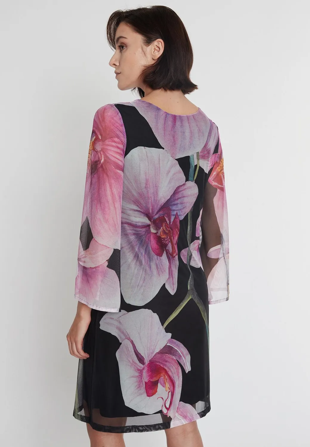 Ana Alcazar Pega abito tunica nero floreale maniche lunghe