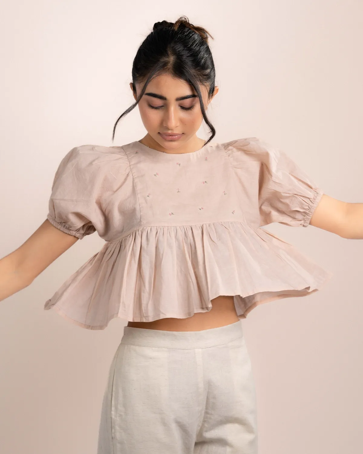 Our Dve Lily Top rosa flamingo cotone mezze maniche