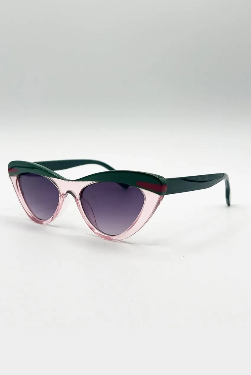 SVNX occhiali da sole cat-eye rosa verde lente nera