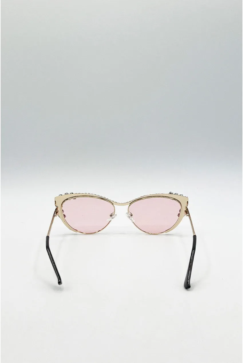 SVNX Cat-Eye occhiali sole rosa oro strass categoria 3