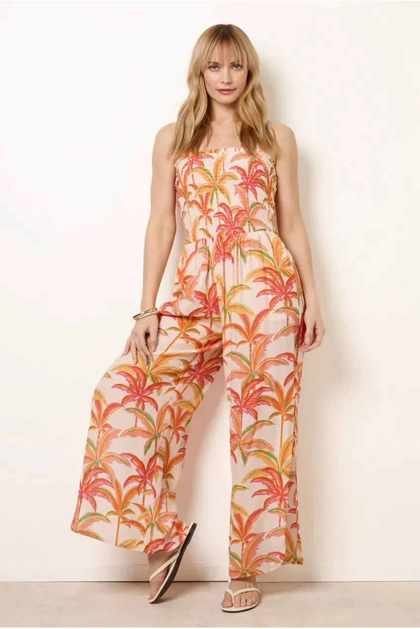 Blue Vanilla Side Split Flare Leg Tropical Jumpsuit tuta multi