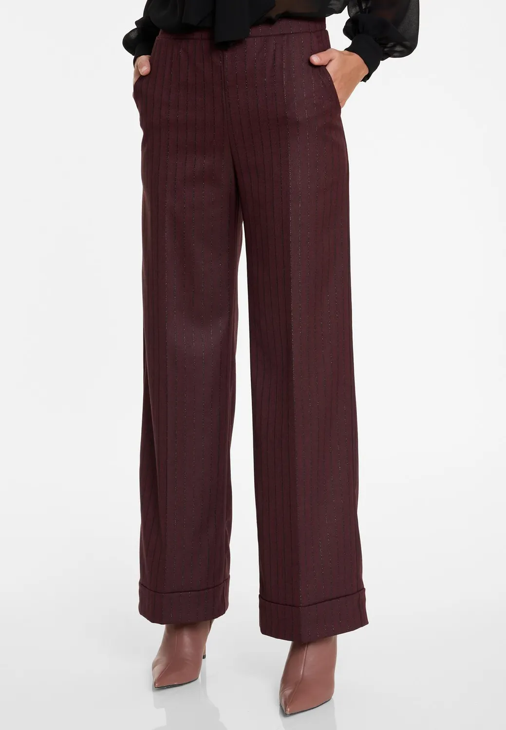 Ana Alcazar Adena pantaloni gessati bordeaux larghi