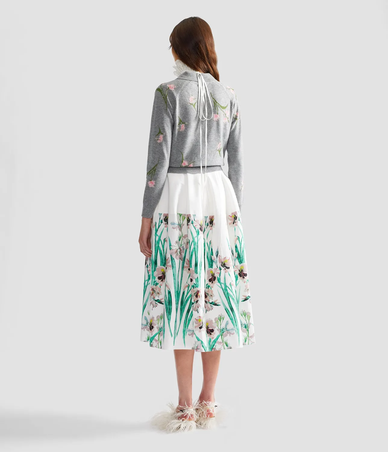 Erdem Merino maglione polo fiori grigio XS-XL